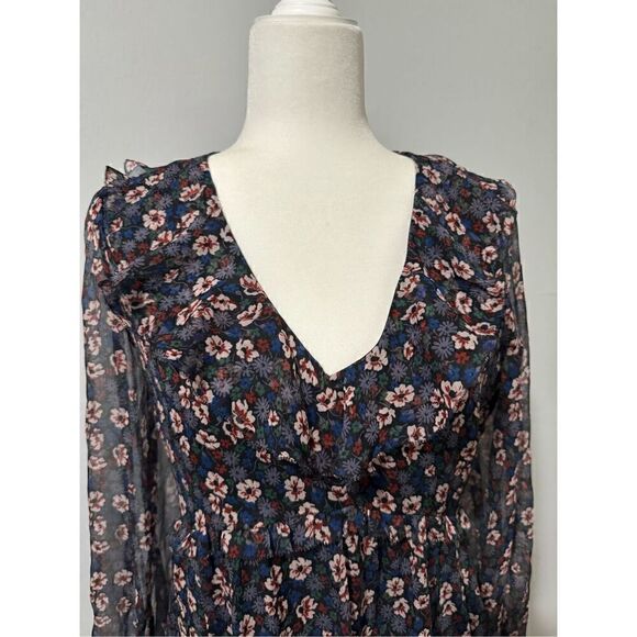 Joie 100% silk Adanson mini dress floral print ruffle sheer  long sleeve 4 - Picture 11 of 12